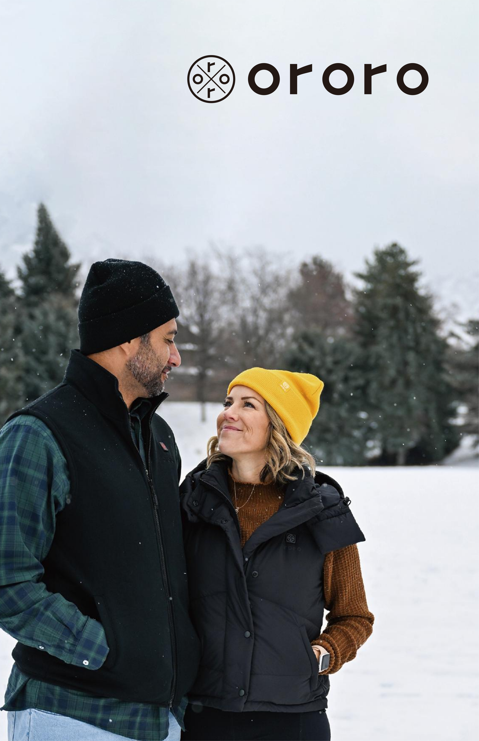 ororo 2026 catalog cover — couple wearing heated apparel in the snow